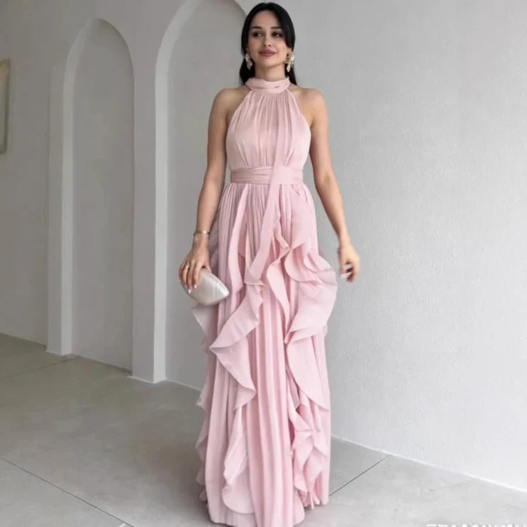 Dini | High Neck Maxi Jurk met Ruche Lagen