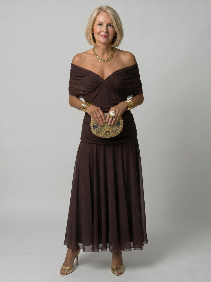 Corrie | Off-Shoulder Flow Midi Jurk