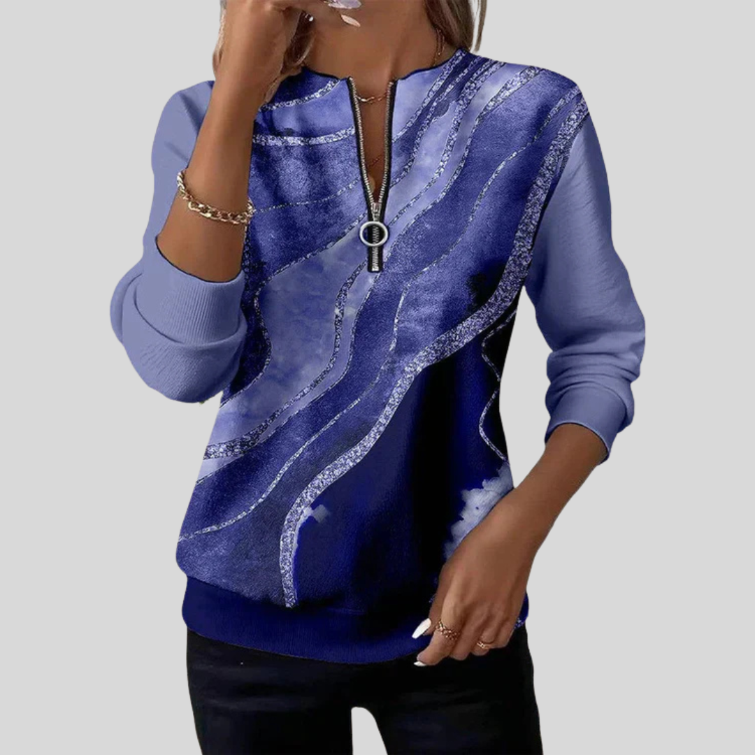 Hilly | Sweater met Rits en Marmerprint (Nu 1+1 Gratis!)