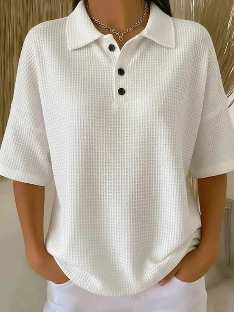 Diny | Waffle Polo Blouse