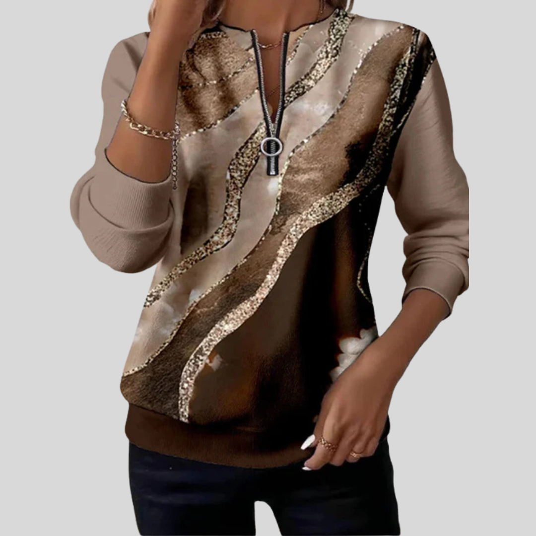Hilly | Sweater met Rits en Marmerprint (Nu 1+1 Gratis!)