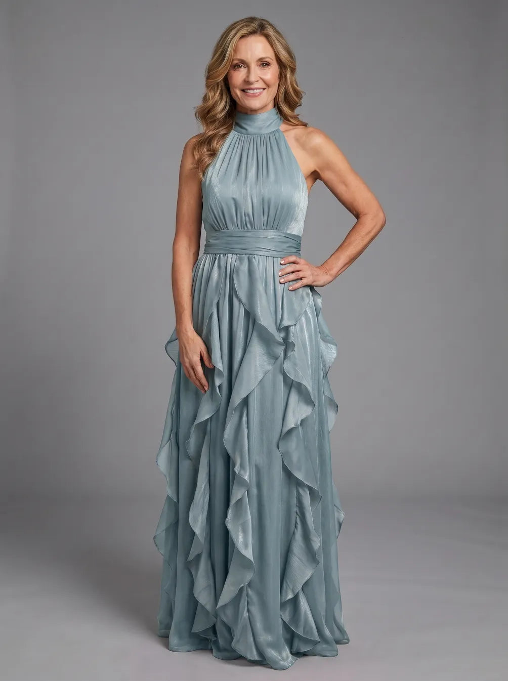Dini | High Neck Maxi Jurk met Ruche Lagen