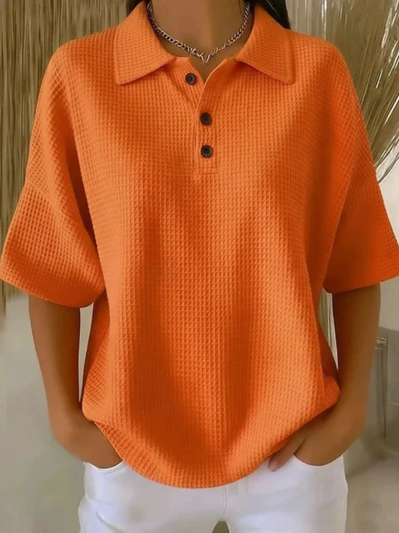 Diny | Waffle Polo Blouse