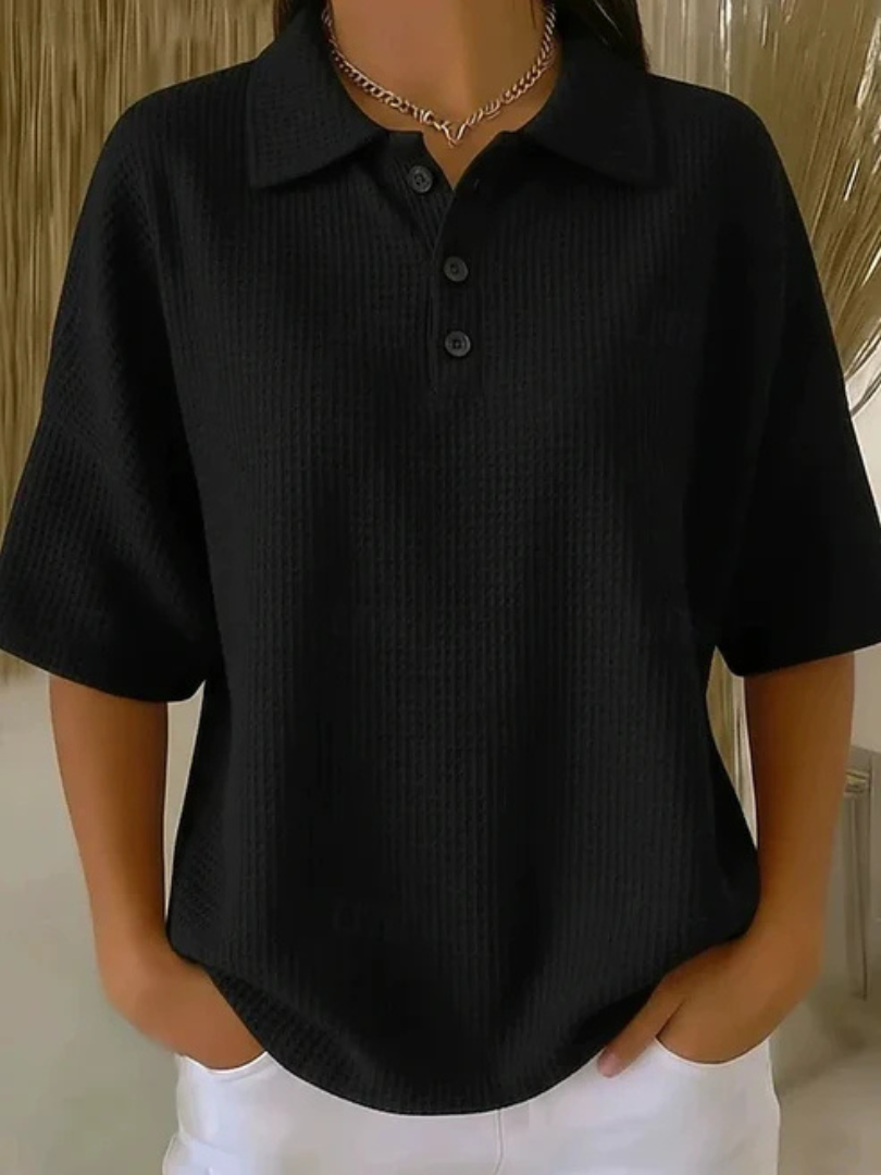 Diny | Waffle Polo Blouse