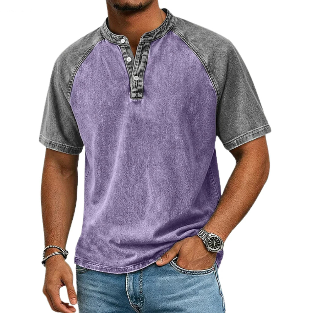 Pavel | Vintage Tweekleurig Henley Shirt