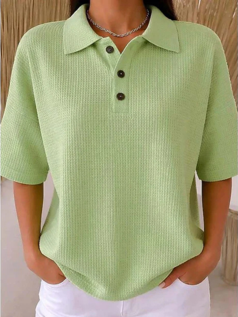 Diny | Waffle Polo Blouse