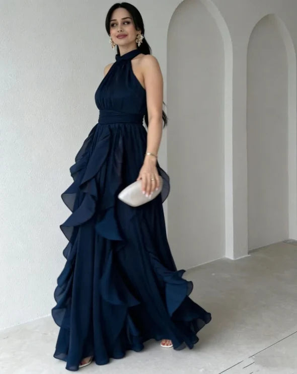 Dini | High Neck Maxi Jurk met Ruche Lagen