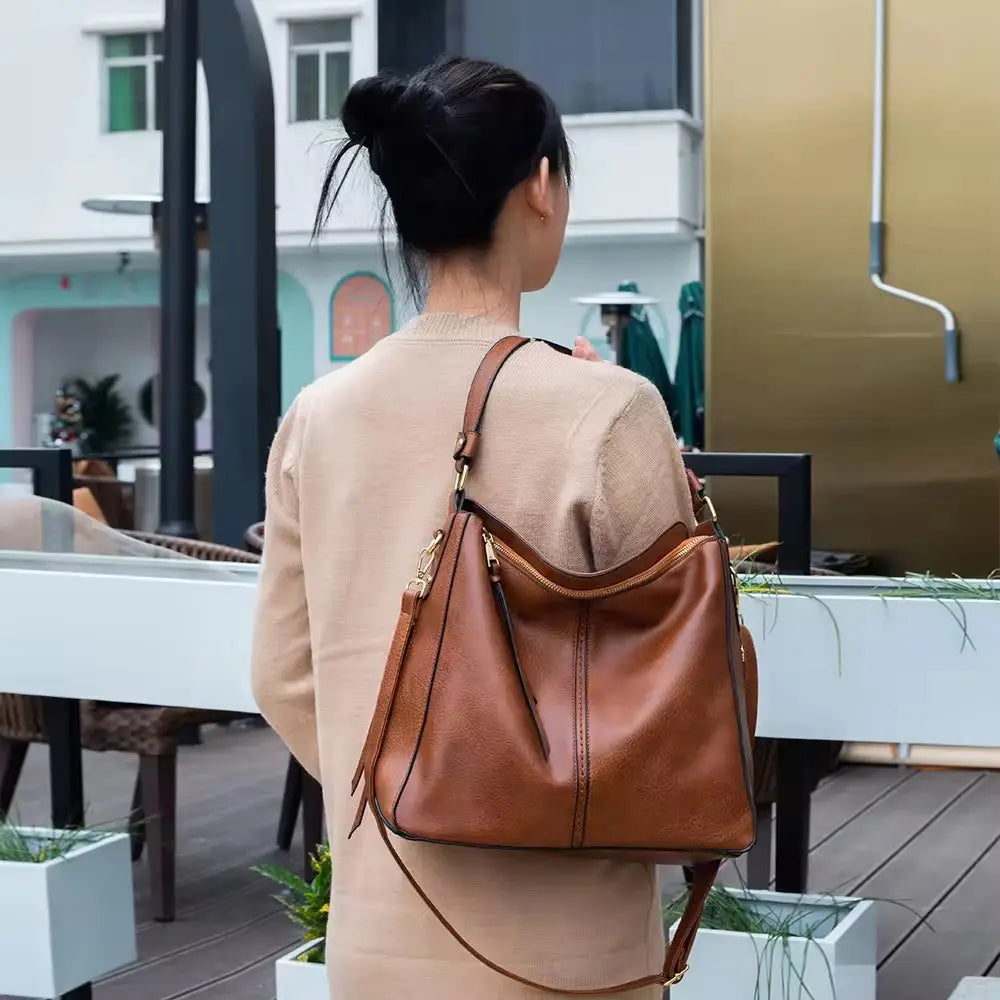 Luxe Leren Anti-Diefstal Schoudertas + Gratis Portemonnee