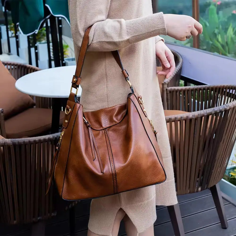 Luxe Leren Anti-Diefstal Schoudertas + Gratis Portemonnee