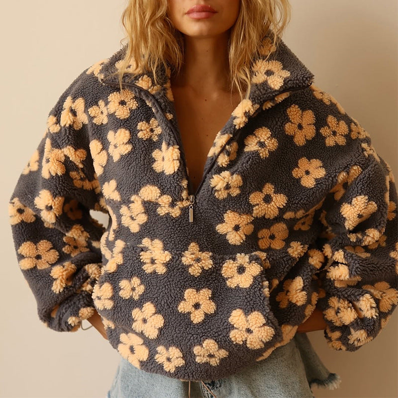 Diny | Teddytrui met Bloemen en Halve Rits