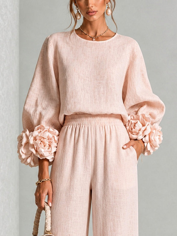 Marlies | Tweedelige Set met Bloemmanchetten