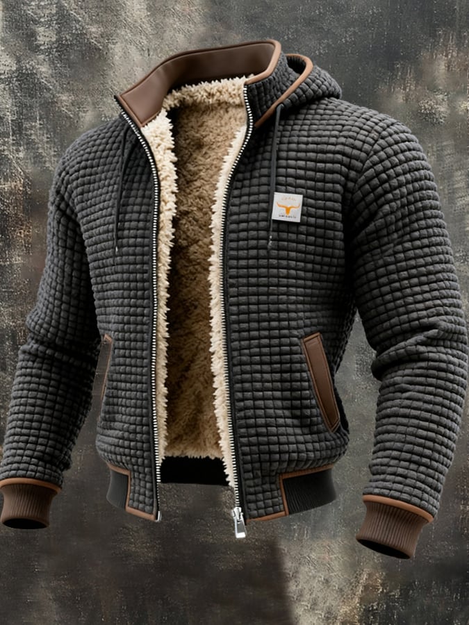 Freek | Wafelgebreide Jas met Dubbele Kraag