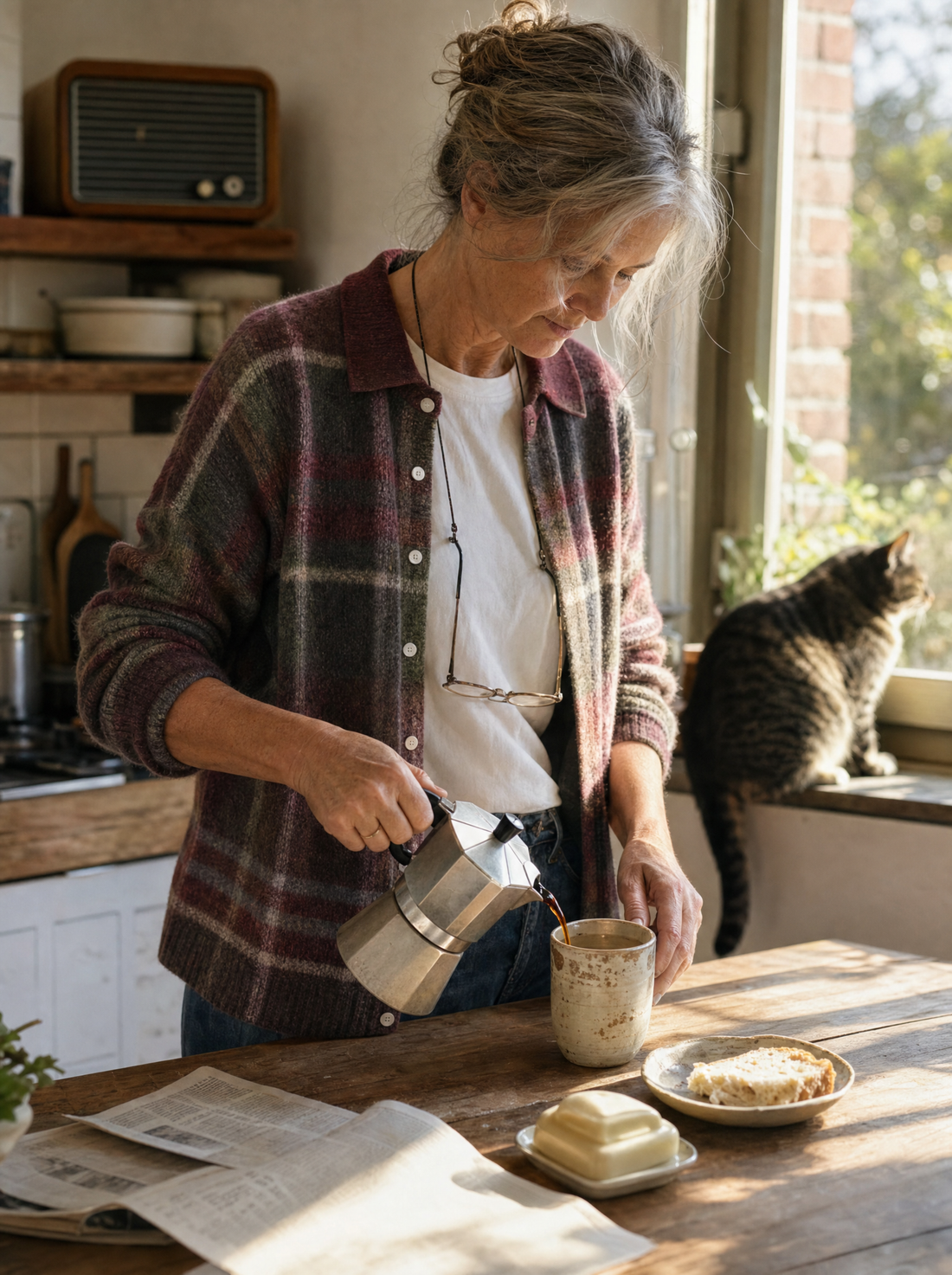 Eva | Geruite Knit Cardigan