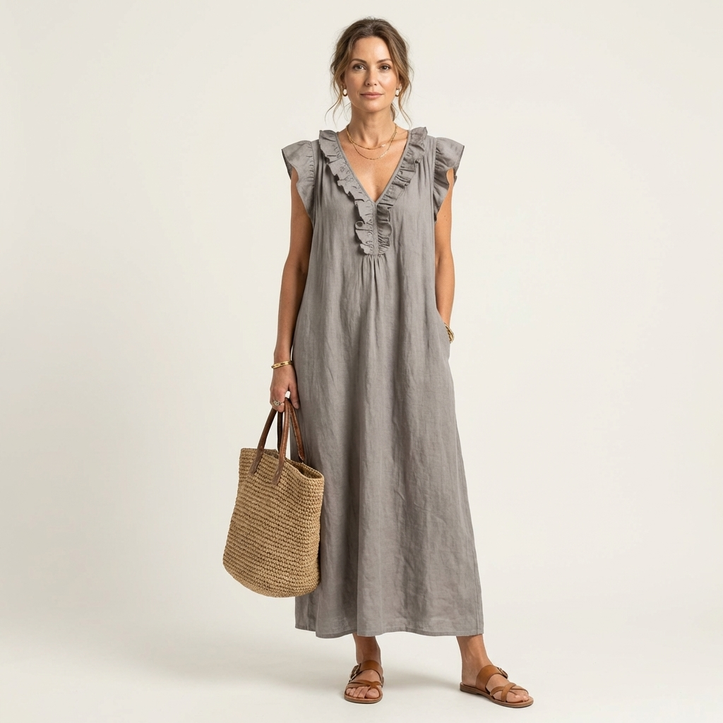 Juliette | Maxi Jurk met V-hals en Elegante Ruches