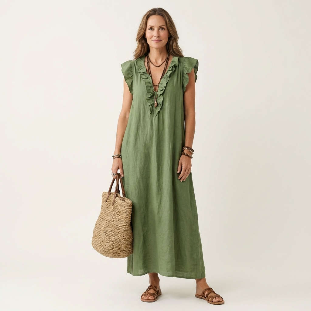 Juliette | Maxi Jurk met V-hals en Elegante Ruches