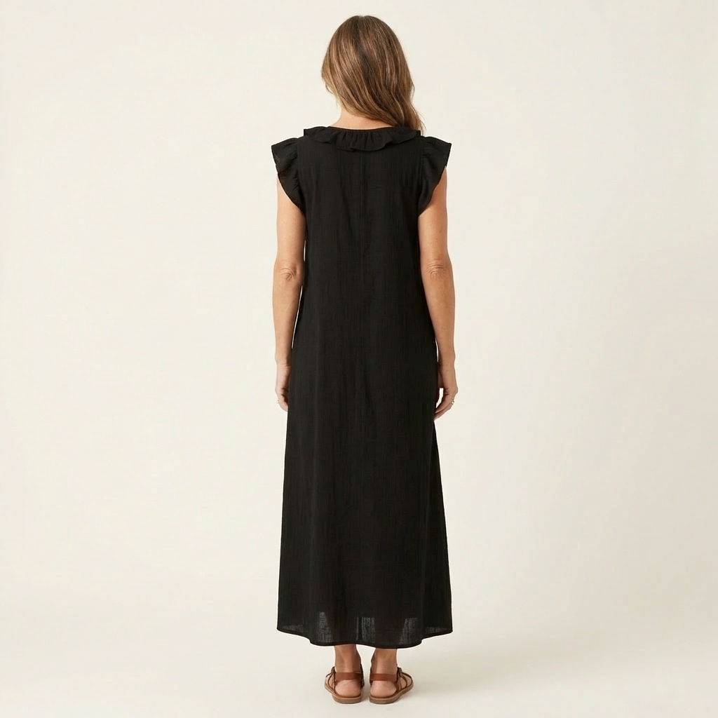 Rosette | V-Hals Linnen Maxi-Jurk met Ruches
