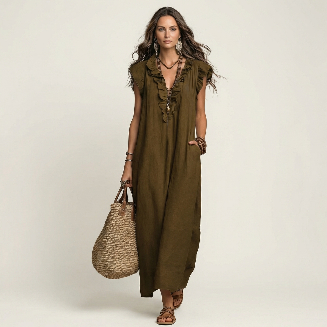 Juliette | Maxi Jurk met V-hals en Elegante Ruches