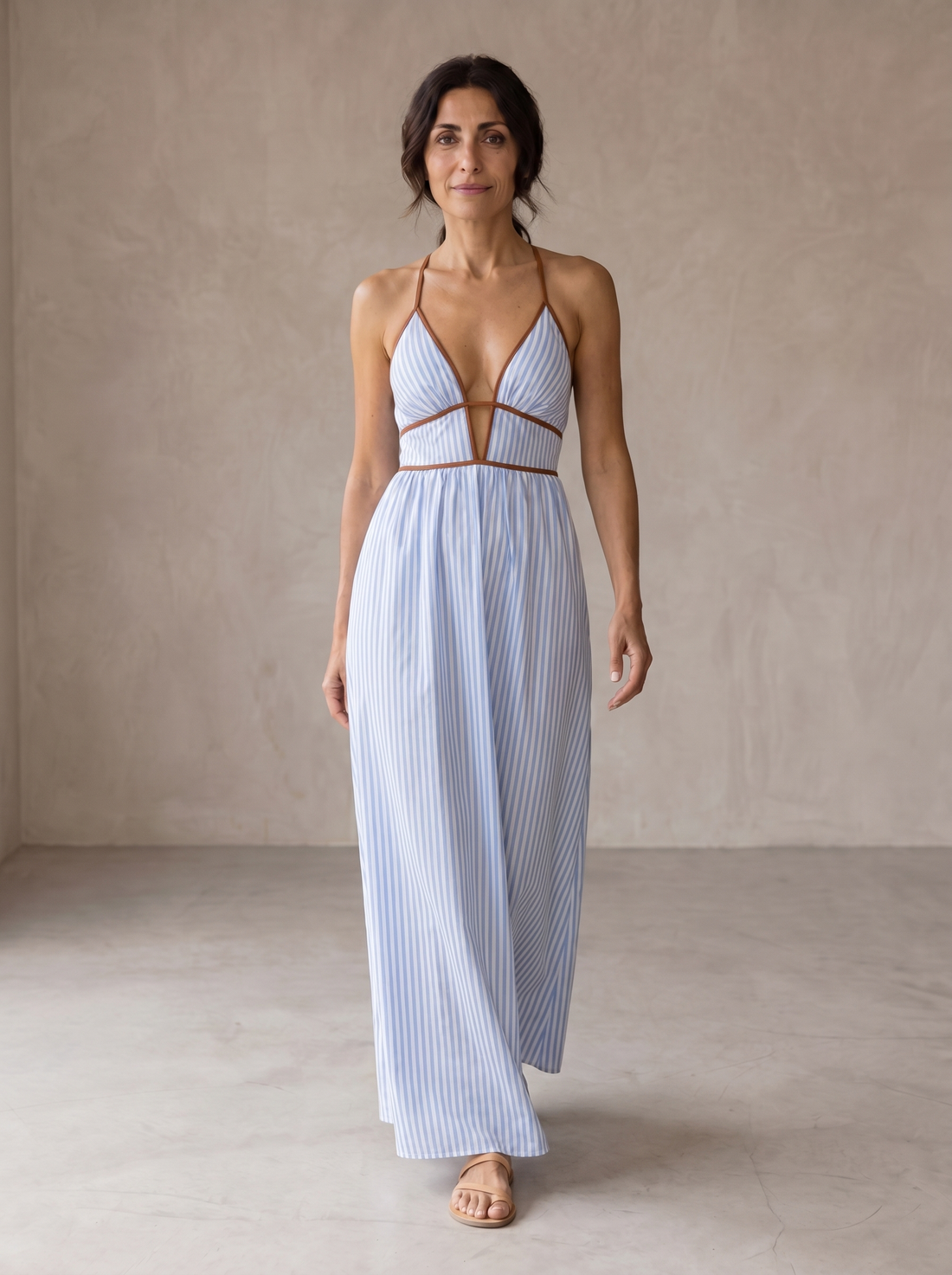 Lara | Lange Gestreepte Jurk met Cut-out