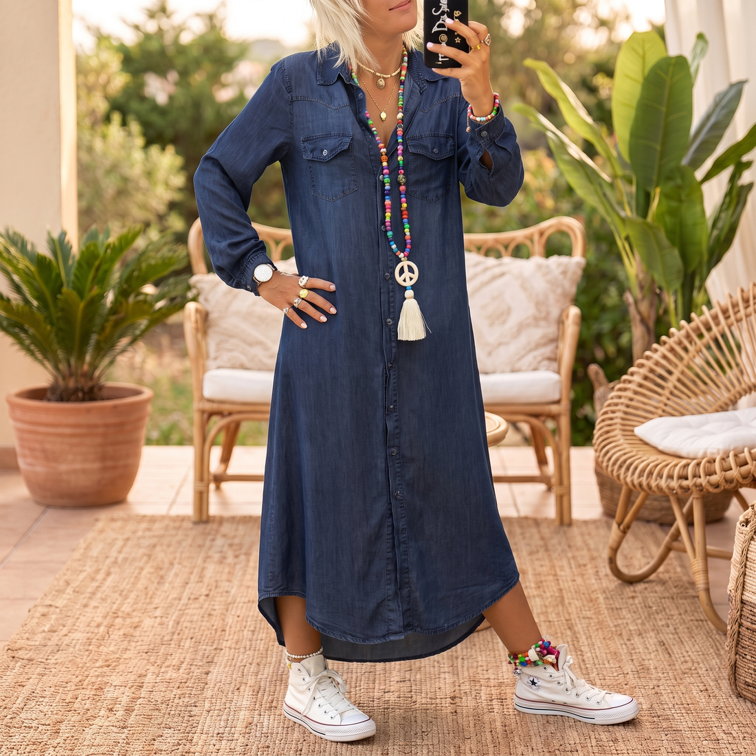 Noor™ | Casual Denim Jurk met Zakken