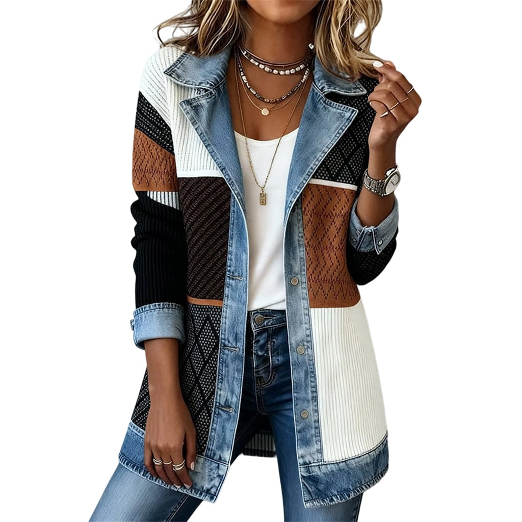 Wilma | Denim Jas met Gebreide Mouwen