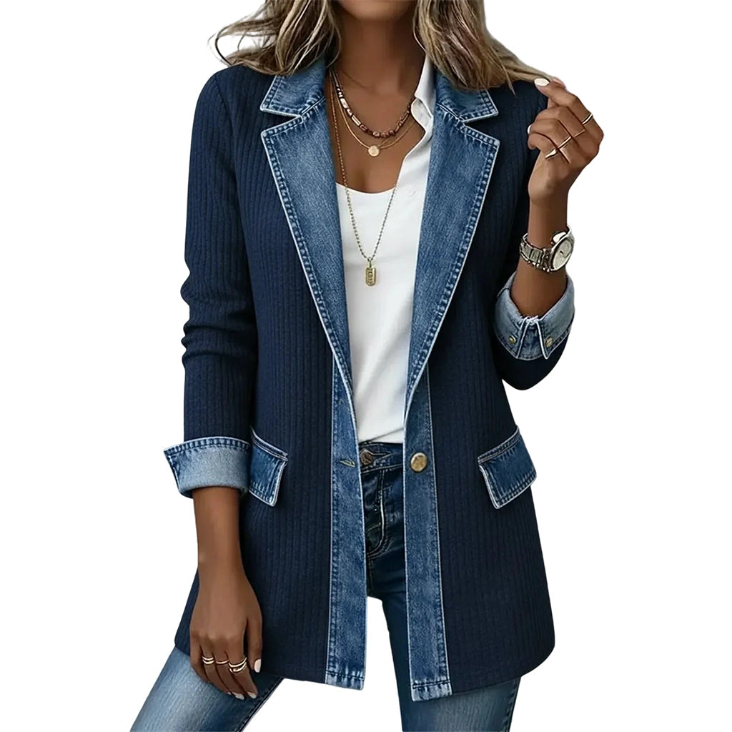 Wilma | Denim Jas met Gebreide Mouwen
