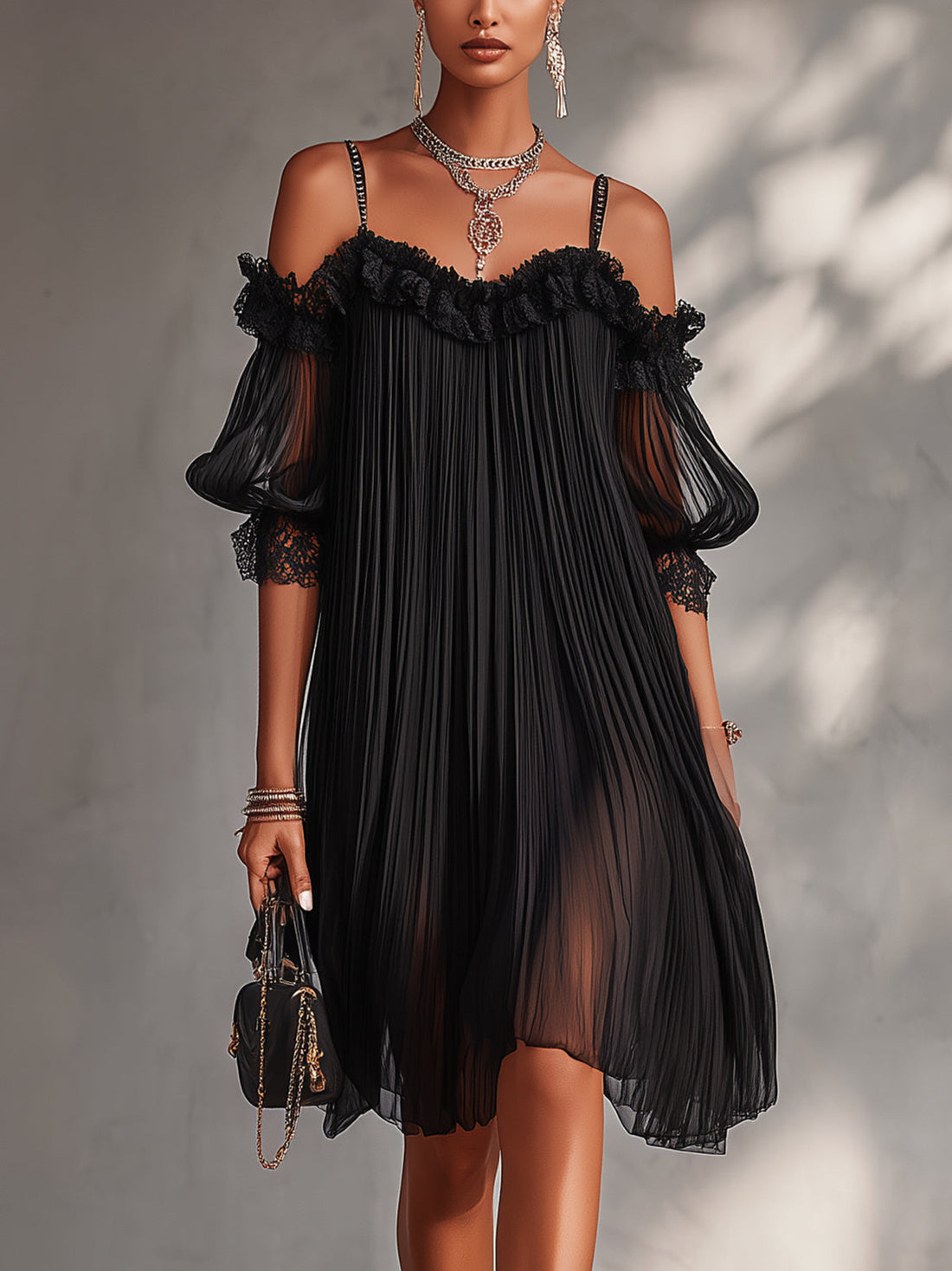 Nora | Chiffon Mini-jurk met Kantafwerking