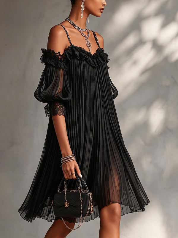 Nora | Chiffon Mini-jurk met Kantafwerking