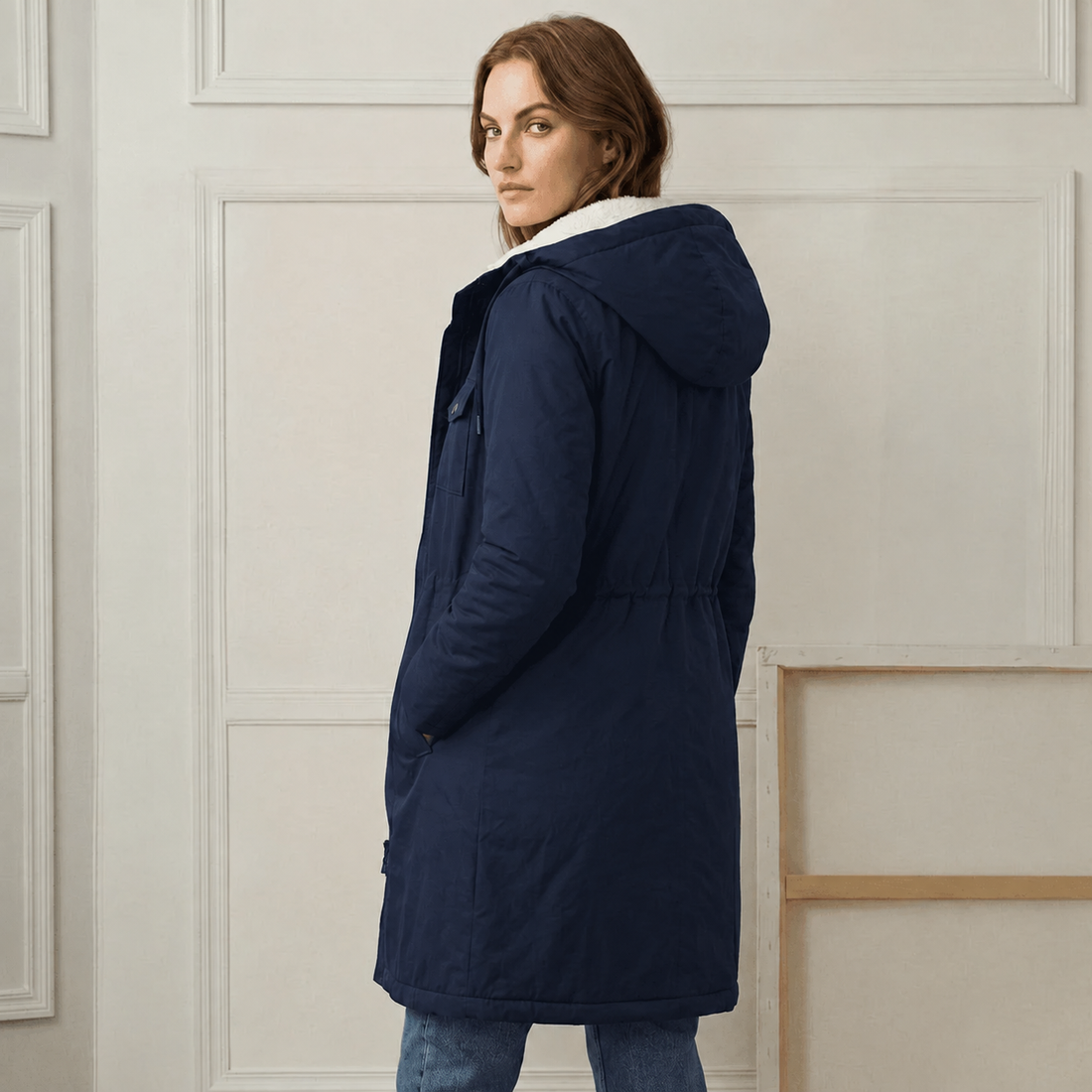 Marleen | Lange Jas met Kap en Pluche Voering