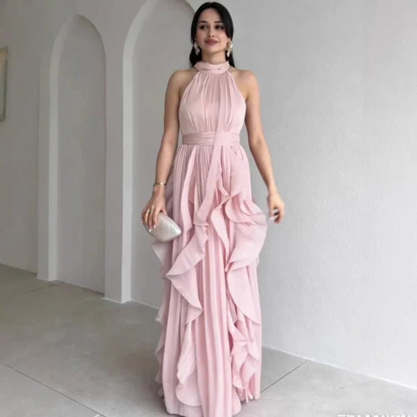 Dini | High Neck Maxi Jurk met Ruche Lagen