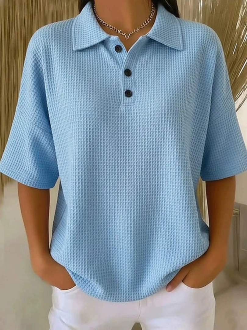 Diny | Waffle Polo Blouse