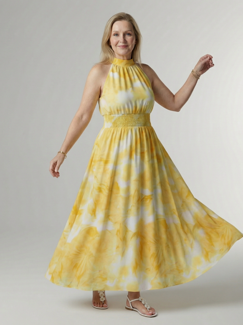 Tineke | Geplooide Halter Midi Jurk