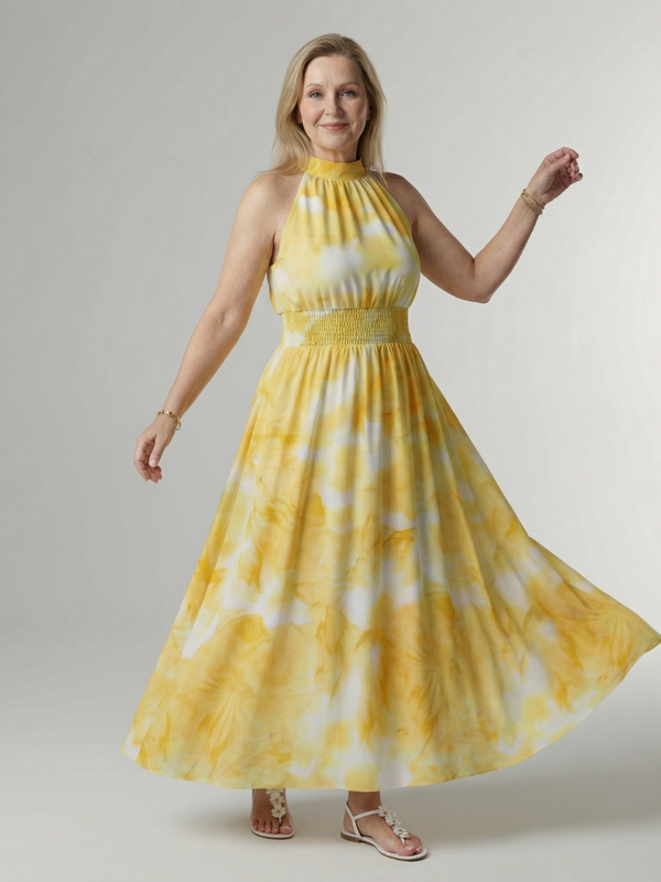 Tineke | Geplooide Halter Midi Jurk
