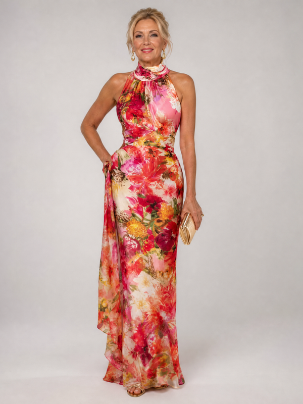 Nel | Halter Bloemen Maxi Jurk