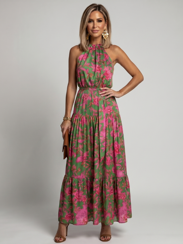 Ans | Gedrapeerde Halter Midi Jurk