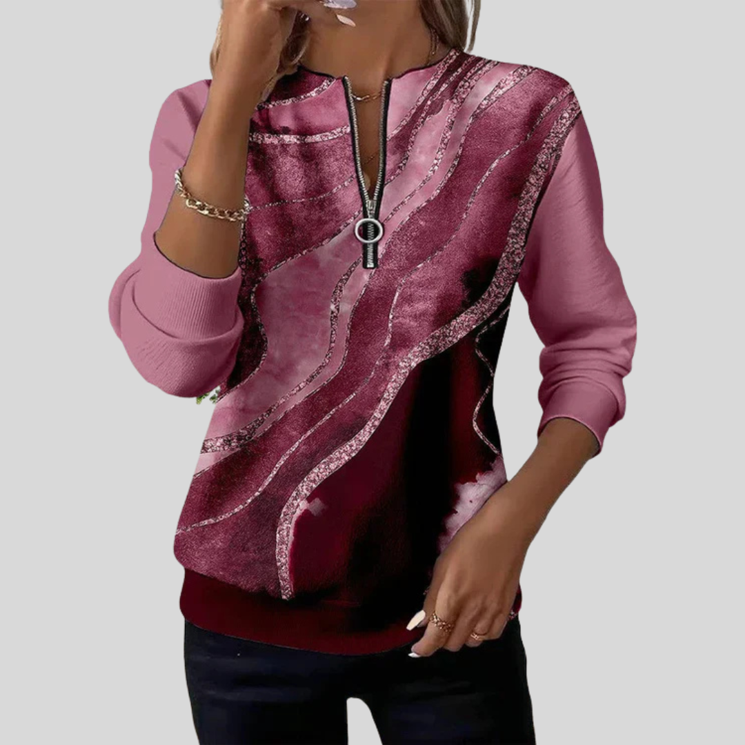 Hilly | Sweater met Rits en Marmerprint (Nu 1+1 Gratis!)