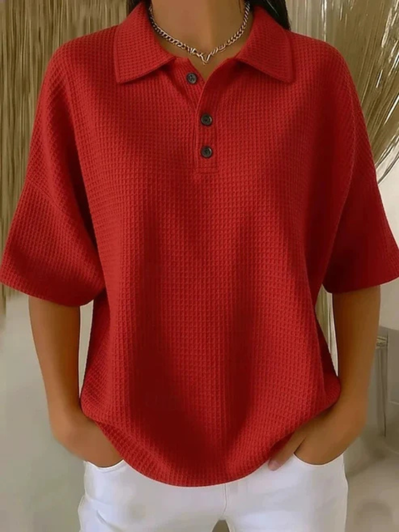 Diny | Waffle Polo Blouse