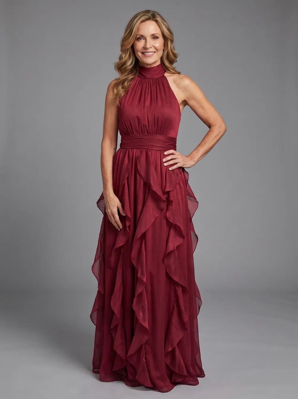 Dini | High Neck Maxi Jurk met Ruche Lagen