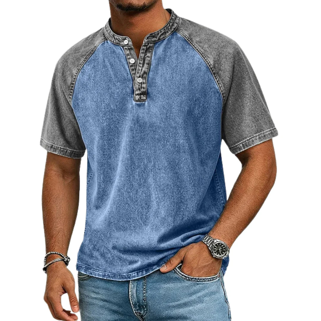 Pavel | Vintage Tweekleurig Henley Shirt