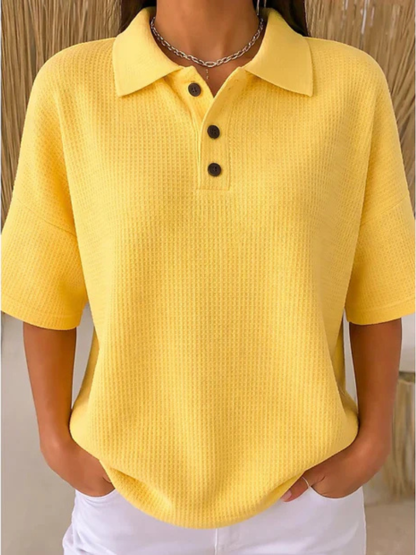 Diny | Waffle Polo Blouse
