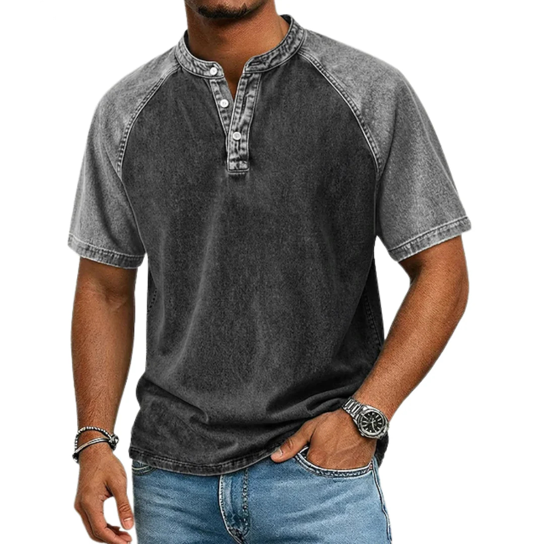 Pavel | Vintage Tweekleurig Henley Shirt
