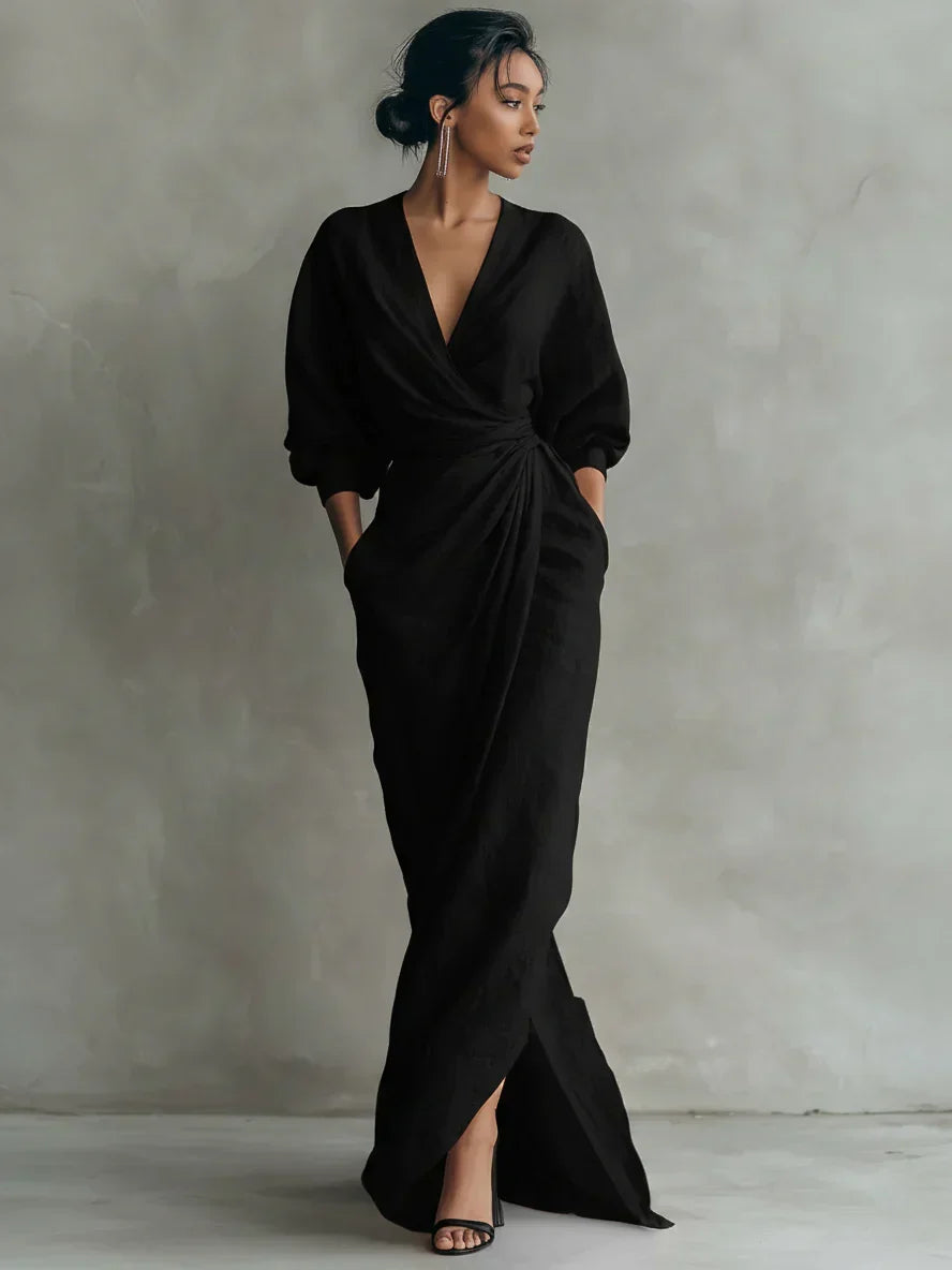 Christel | Elegante maxi wikkeljurk met gedrapeerde taille