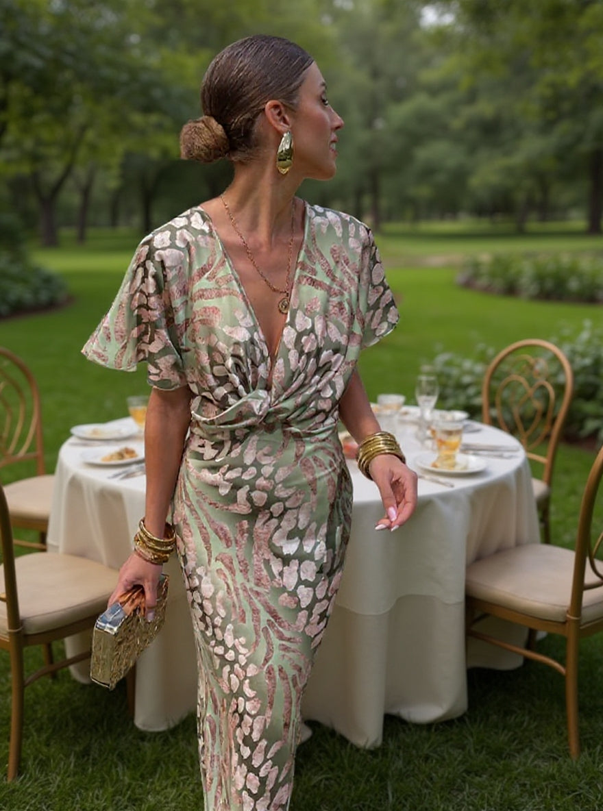 CLARANDRA | KOPERKLEURIGE MIDI JURK