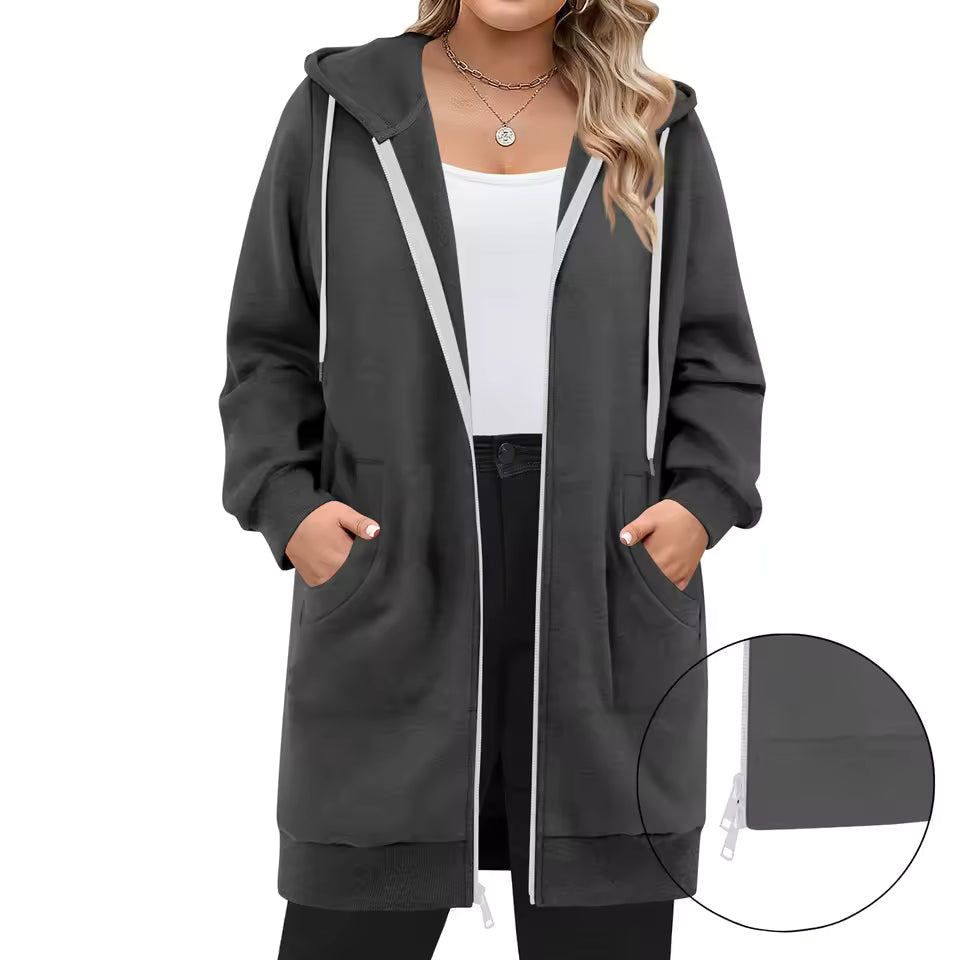 Fenna | Lang Vest met Capuchon en Rits (Nu 1+1 Gratis!)