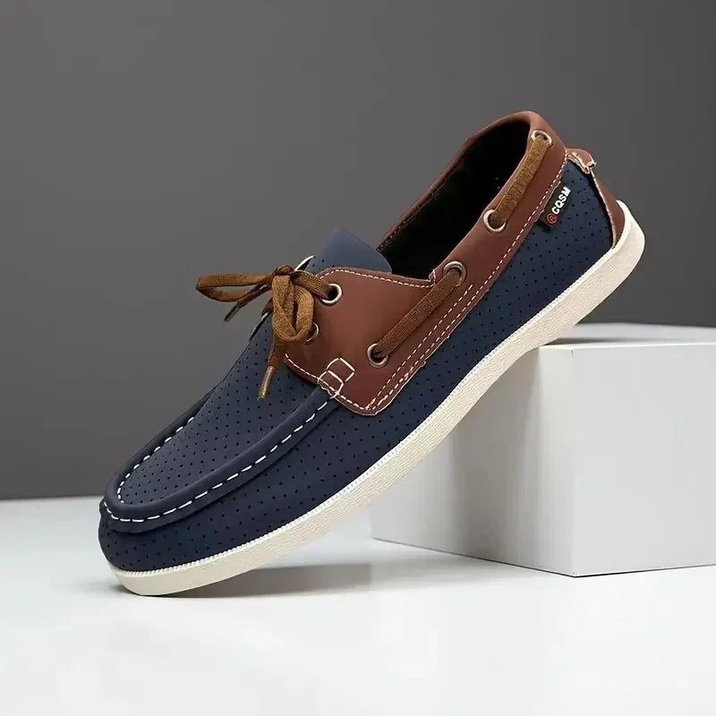 Tiemen Bootschoen Marineblauw met bruin