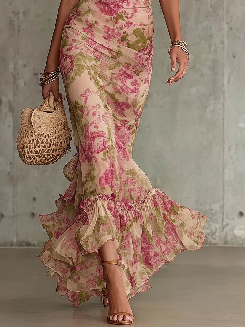 Mae | Maxi Jurk met Vintage Rozenprint en Pofmouwen