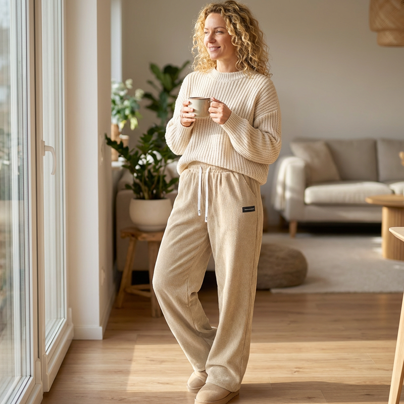 Dora | Ribfluwelen Broek met Wijde Pijp