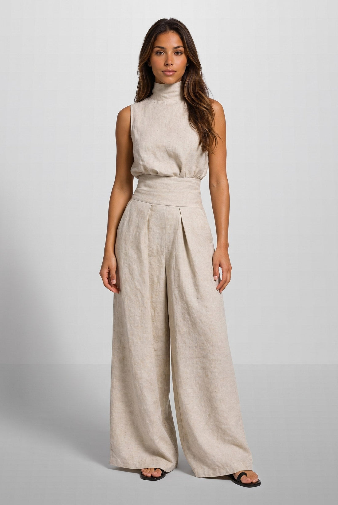 Flore | Linnen Wijdbeens Jumpsuit