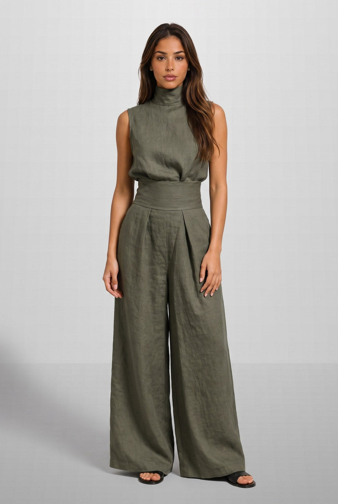 Flore | Linnen Wijdbeens Jumpsuit