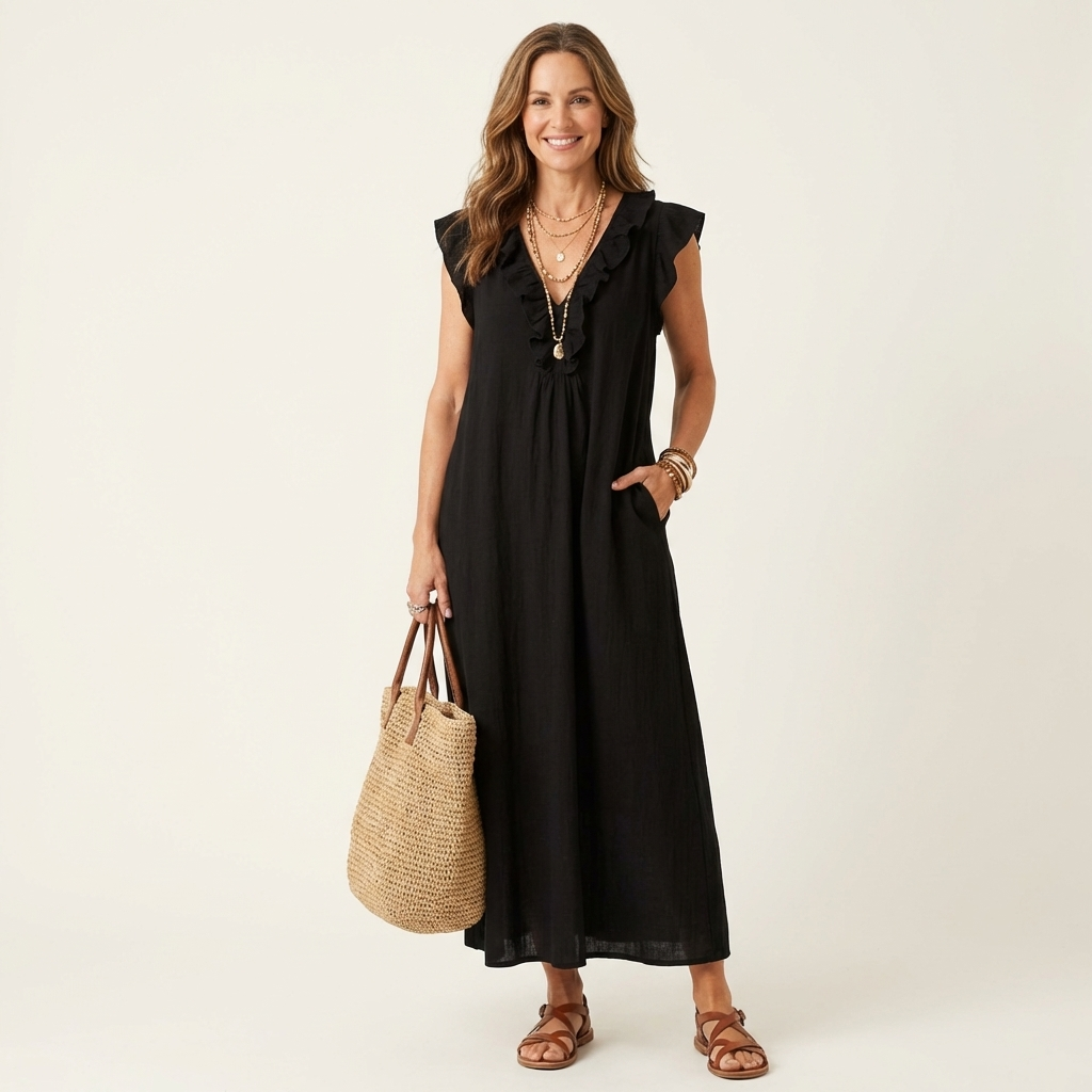 Juliette | Maxi Jurk met V-hals en Elegante Ruches