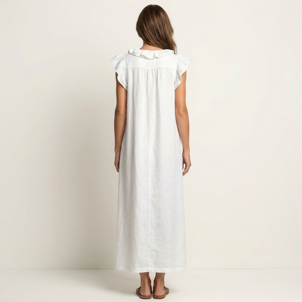 Rosette | V-Hals Linnen Maxi-Jurk met Ruches